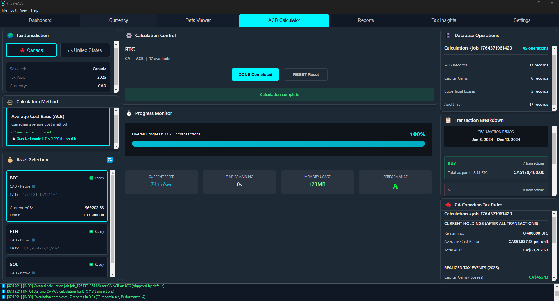 ACB Calculation Interface
